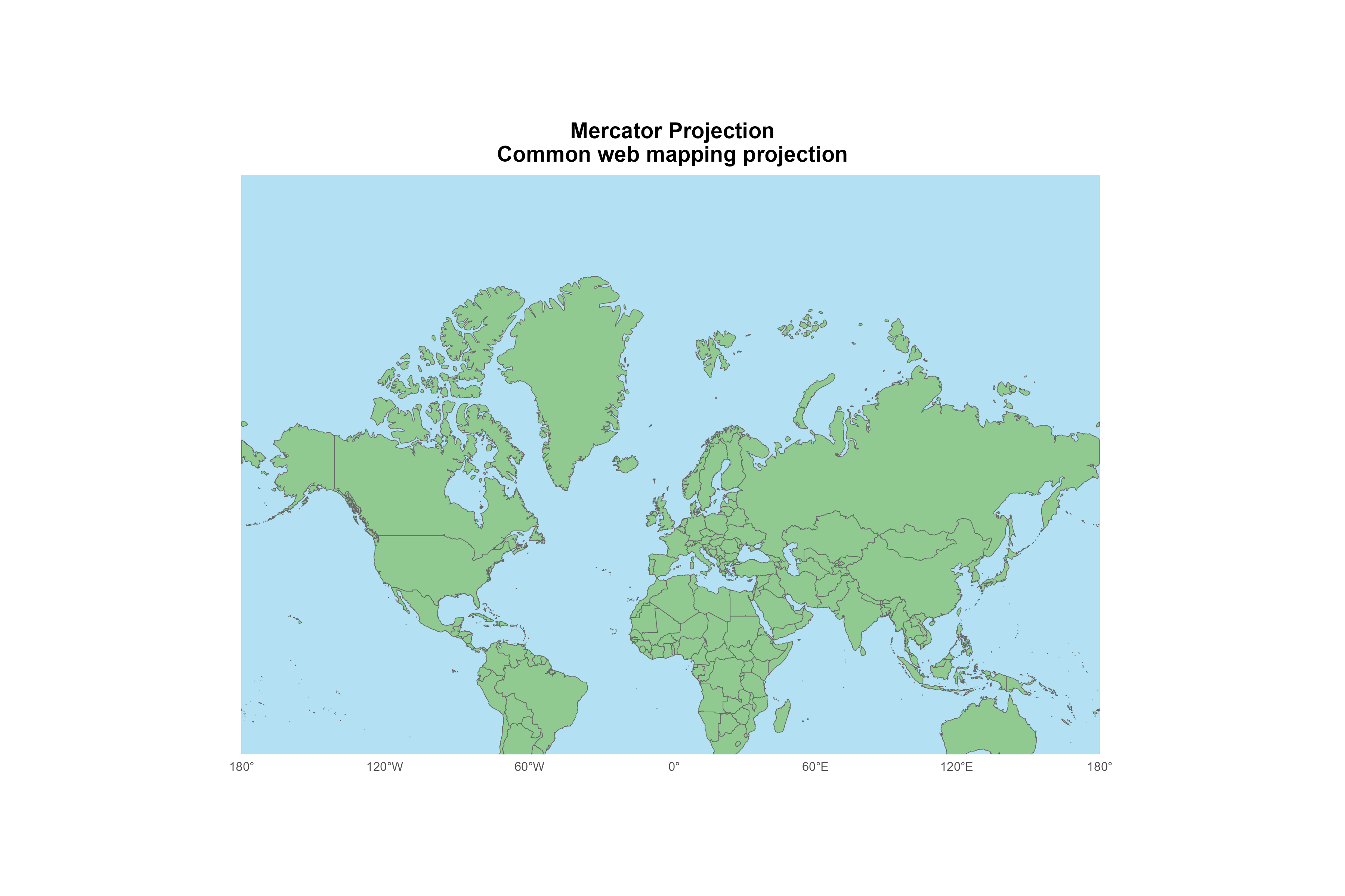 Auto-generated description: A world map is shown using the Mercator projection, commonly used in web mapping.